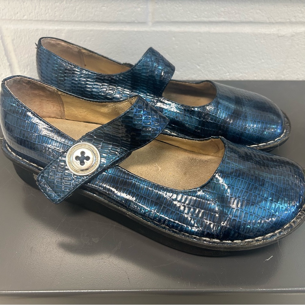 Allegria Paloma Mary Jane’s blue crock embossed 40